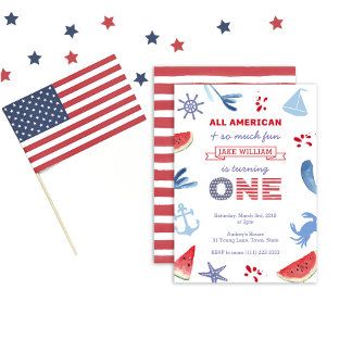 All-American Red White Blue First Birthday Party Einladung