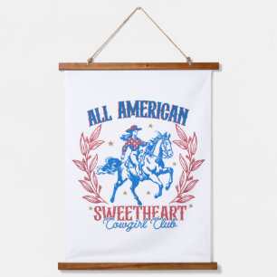 All American Sweetheart Cowgirl Club Wandteppich Mit Holzrahmen