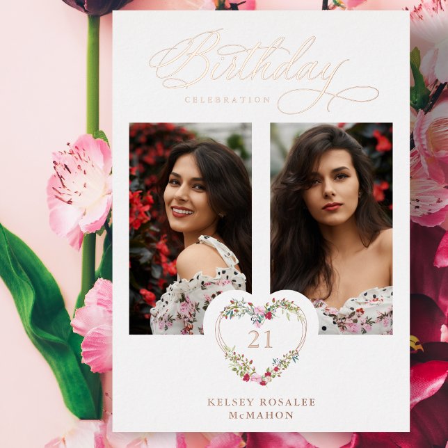 All Birthday Real Rose Gold 2 Photos Floral Heart  Folieneinladung (Von Creator hochgeladen)