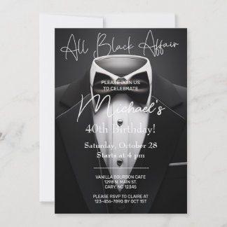 All Black Affair adult man birthday invitation. Einladung