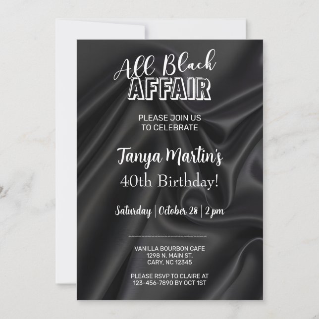 All Black Affair adult woman birthday invitation. Einladung (Vorderseite)