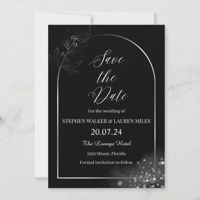All Black Floral Save the Date Wedding Einladung (Vorderseite)