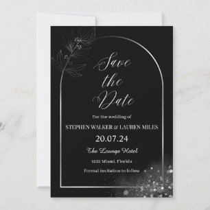 All Black Floral Save the Date Wedding Einladung