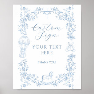 All Blue Toile Boy Baptism Elegante Custom Poster