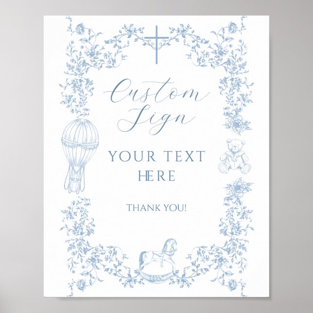 All Blue Toile Boy Baptism Elegante Custom Poster (Vorne)