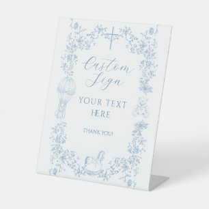All Blue Toile Boy Baptism Elegante Custom Sockelschild