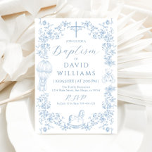 All Blue Toile Boy Baptism Elegante