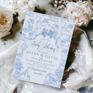 All Blue Toile Safari Animal Baby Boy Dusche Einladung