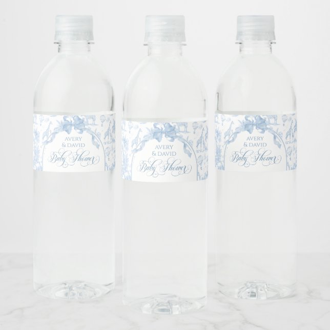 All Blue Toile Safari Animal Baby Boy Dusche Wasserflaschenetikett (Flaschen)