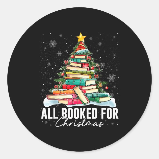 All Booked For Christmas Book Christmas Tree Light Runder Aufkleber (Vorderseite)