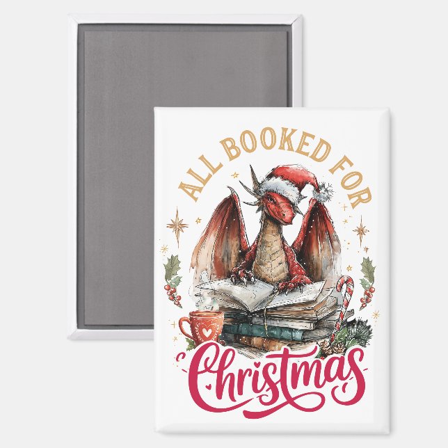 All Booked for Christmas Dragon  Magnet (Vorderseite/Rückseite)