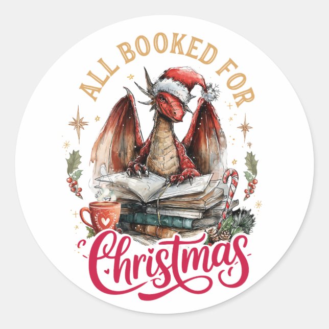 All Booked for Christmas Dragon  Runder Aufkleber (Vorderseite)