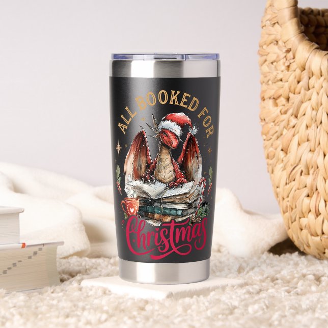 All Booked for Christmas Dragon  Thermobecher (Wohnzimmer (gedreht))