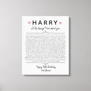 all die Dinge, die ich über dich zum Geburtstag Li Leinwanddruck