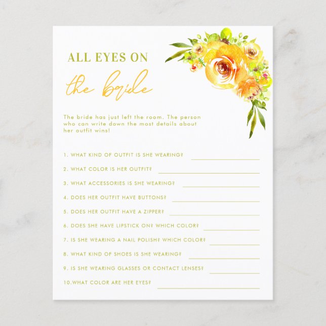 All Eyes on the Bride Yellow Bridal Shower Game (Vorderseite)