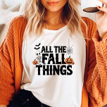 All Fall Things Funny Halloween Tri-Blend Shirt<br><div class="desc">Mit diesem "All the Fall Things" lustigen Halloween-Shirt verschmelzen Sie sich in die lustige Saison! Dieses Shirt mit spielerischen Kürbissen, einem niedlichen Skelett und leckeren Fledermäusen ist perfekt für Herbstliebhaber. Ob Sie sich auf ein Herbstfest vorbereiten oder einfach nur die gemütlichen Gemälde der Saison genießen wollen, dieses Halloween-Shirt ist der...</div>