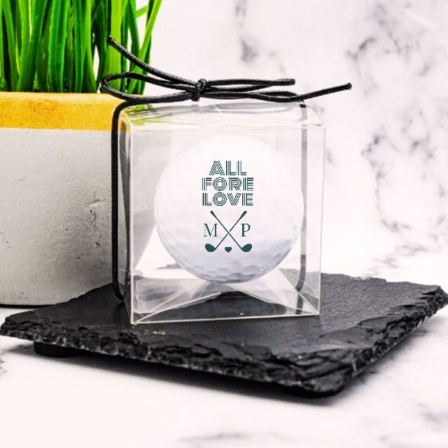 All Fore Love Monogram | Dark Green Modern Golfball (All fore love modern monogram wedding design golf ball)