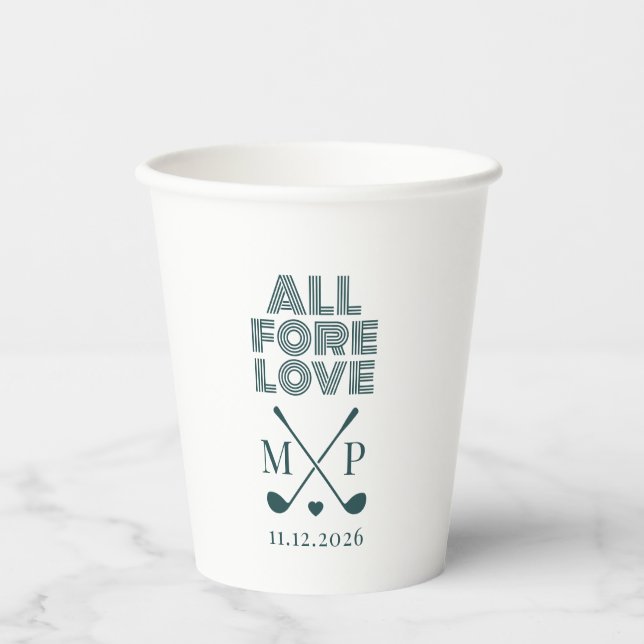 All Fore Love Monogramm | Dunkelgrün Modern Pappbecher (Vorderseite)