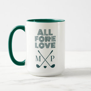 All Fore Love Monogramm Dunkelgrün Modern Tasse