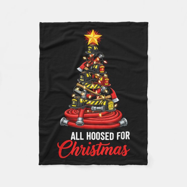 All Hoosed Christmas Firefighter Tree Shirt, Firem Fleecedecke (Vorderseite)
