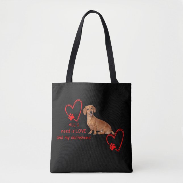 All I Need Is Love and My Dachshund Black Tote Bag (Vorderseite)