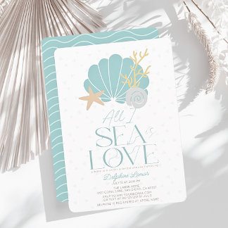 All I Sea is Love Blue Seashell Bridal Shower Einladung