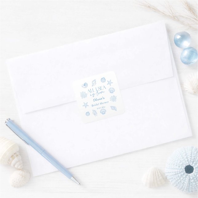 All I Sea Is Love Bridal Shower  Quadratischer Aufkleber (Von Creator hochgeladen)