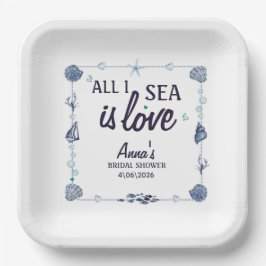 all I Sea Is Love Bridal Shower Watercolor Seashe Pappteller