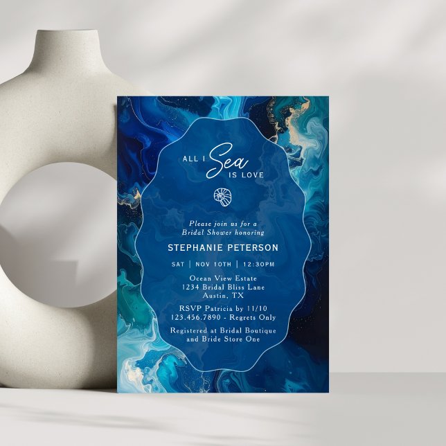 All I Sea Is Love Moody Coastal Blue Bridal Shower Einladung (Von Creator hochgeladen)