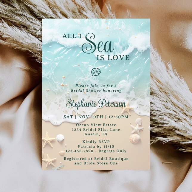 All I Sea Is Love Ocean Waves Beach Bridal Shower Einladung (Von Creator hochgeladen)