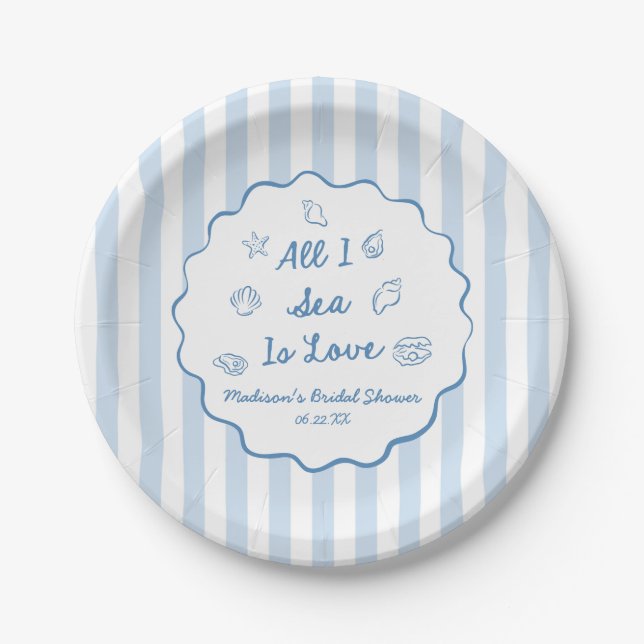 All I Sea Is Love Seashell Coastal Bridal Shower Pappteller (Vorderseite)