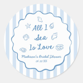All I Sea Is Love Seashell Coastal Bridal Shower Runder Aufkleber
