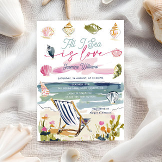 All I Sea Is Love Seashells Beach Bridal Shower Einladung