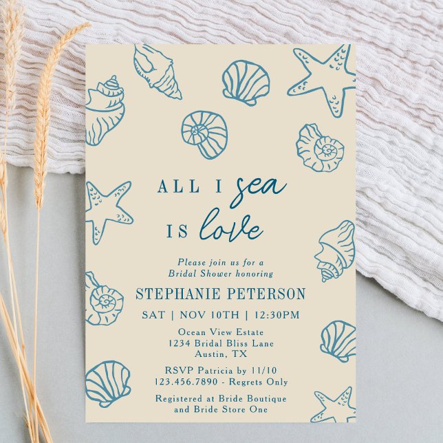 All I Sea Is Love Whimsical Beach Bridal Shower Einladung (Von Creator hochgeladen)