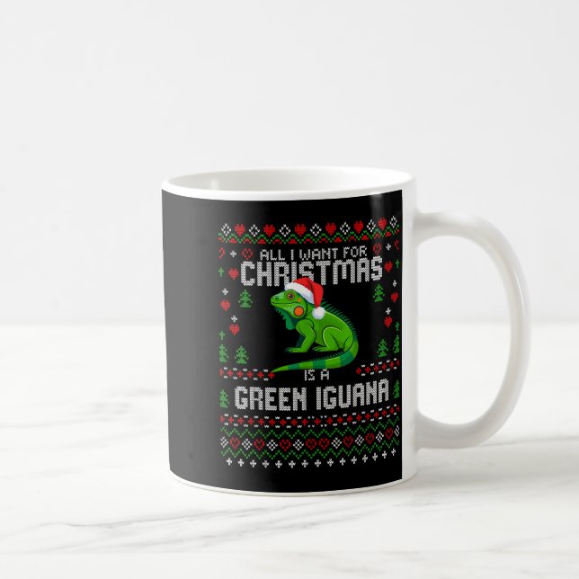 All I Want Green Iguana Lizard Christmas Ugly Xmas Kaffeetasse (Rechts)