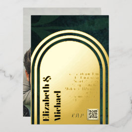 All-in1 GOLD FOIL Green Foto QR Code Modern Folieneinladung