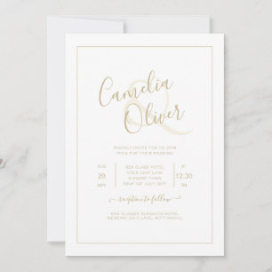 All-in-1 Elegante klassische White GOLD Text Weddi Einladung