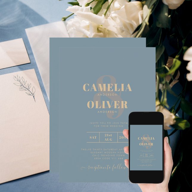 All-in-1 Elegantes Sea Glass Aquamarin Gold Weddin Einladung (Von Creator hochgeladen)