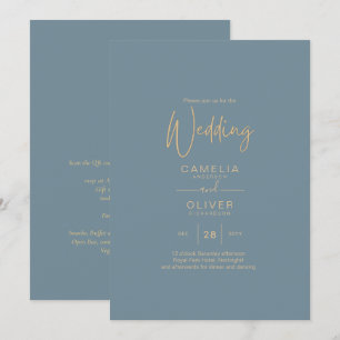 All-in-1 Elegantes Sea Glass Aquamarin Gold Weddin Einladung