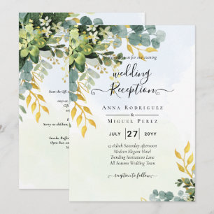 All-in-1 Greenery Gold Eukalyptus Blätter Hochzeit Einladung