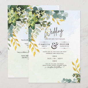 All-in-1 Greenery Gold Eukalyptus Blätter Hochzeit Einladung