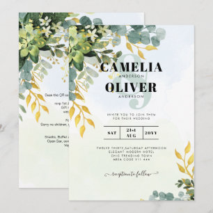 All-in-1 Greenery Gold Eukalyptus Blätter Hochzeit Einladung