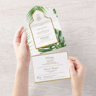 All-in-1 HOCHZEIT NIKAH WALLIMAH Gold Tropical All In One Einladung