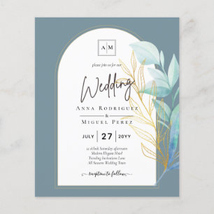 All-in-1 Meer Glas Aqua Grün Gold Blätter Hochzeit Flyer