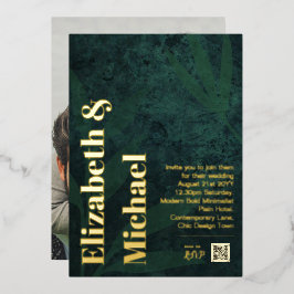 All-in-1 REAL GOLD FOIL Green Foto QR Code Modern Folieneinladung