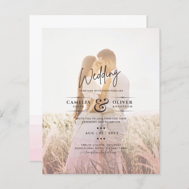 All-in-1 Rosa Ombre Foto Overlay HochzeitQR-Code (Vorne/Hinten)
