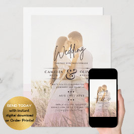 All-in-1 Rosa Ombre Foto Overlay HochzeitQR-Code Einladung