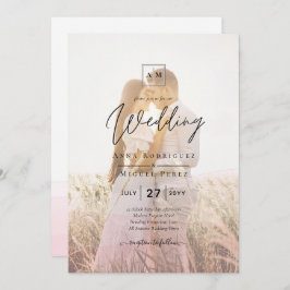 All-in-1 Rosa Ombre Foto Overlay HochzeitQR-Code Einladung