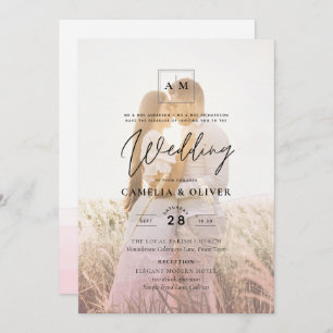 All-in-1 Rosa Ombre Foto Overlay HochzeitQR-Code Einladung