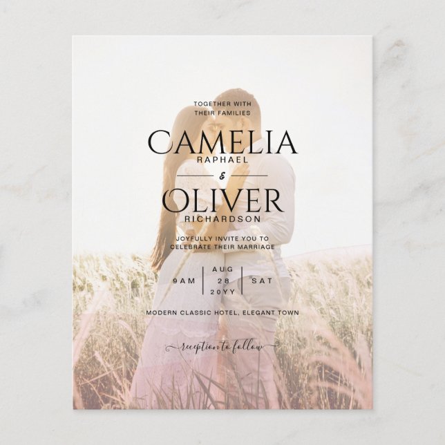 All-in-1 Rosa Ombre Foto Overlay HochzeitQR-Code Flyer (Vorne)